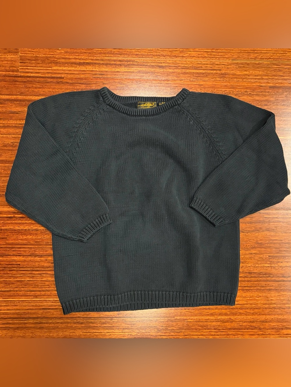 Vintage Eddie Bauer 90s Navy Blue Chunky Knit Cotton Crewneck Sweater size small